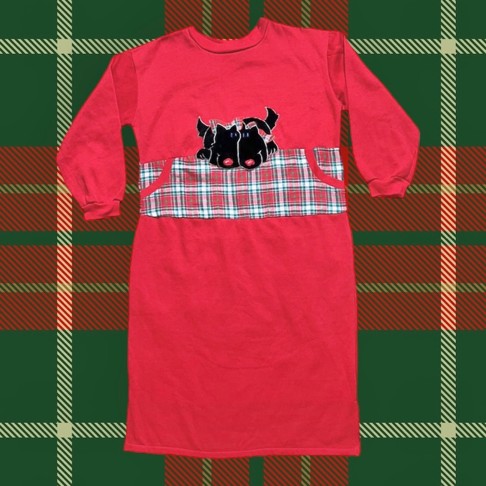 Vintage Christmas Nightgown Holiday Plaid Dog Sleep Shirt S Small New